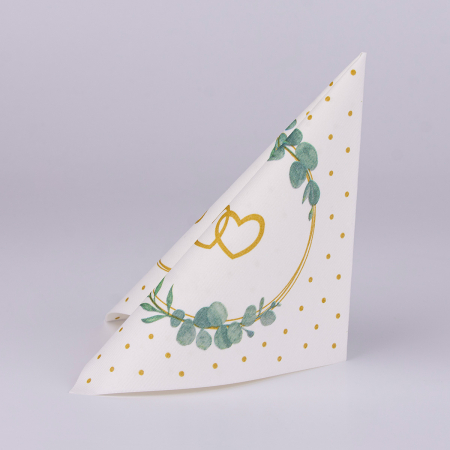 Ünnepi asztali szalvéták, Linclass – Eukalyptus-Hertz (eukaliptusz levelek és szívecskék) / 40 × 40 cm / 50 db [7]