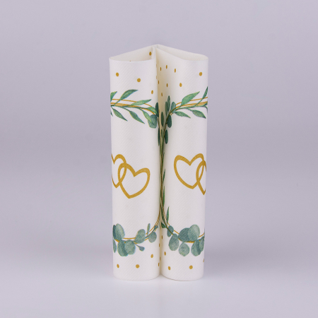 Ünnepi asztali szalvéták, Linclass – Eukalyptus-Hertz (eukaliptusz levelek és szívecskék) / 40 × 40 cm / 50 db [2]