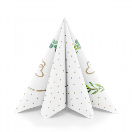 Ünnepi asztali szalvéták, Linclass – Eukalyptus-Hertz (eukaliptusz levelek és szívecskék) / 40 × 40 cm / 50 db [8]