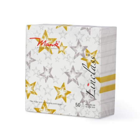 Szalvéták asztali ünnepi Linclass pentru Craciun/Revelion - Allison (stelute aurii si argintii) / 40 x 40 cm / 50 db [2]