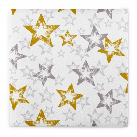 Termékek - Szalvéták asztali ünnepi Linclass pentru Craciun/Revelion - Allison (stelute aurii si argintii) / 40 x 40 cm / 50 db