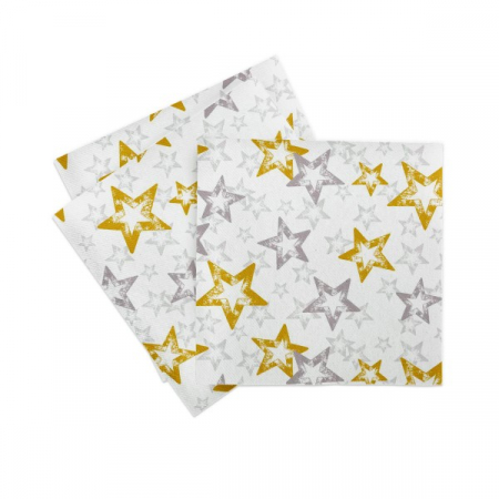 Szalvéták asztali ünnepi Linclass pentru Craciun/Revelion - Allison (stelute aurii si argintii) / 40 x 40 cm / 50 db [3]