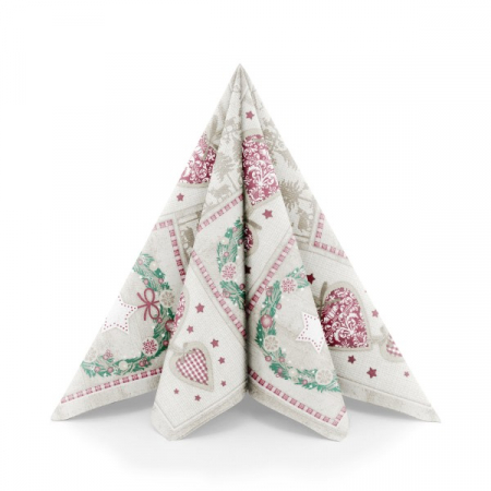 Ünnepi asztali szalvéták, Linclass – Benita (karácsonyi koszorú, szívecskék) / 40 × 40 cm / 50 db [5]