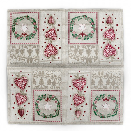 Ünnepi asztali szalvéták, Linclass – Benita (karácsonyi koszorú, szívecskék) / 40 × 40 cm / 50 db [4]