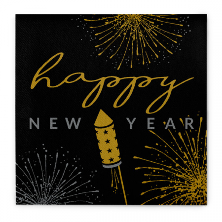 Szalvéták asztali ünnepi Linclass pentru Revelion/Anul Nou - Linclass Rocky (Fekete-Arany-argintiu) / 40 x 40 cm / 50 db [3]