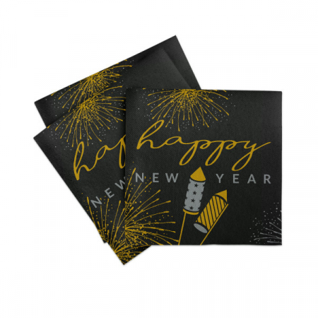 Szalvéták asztali ünnepi Linclass pentru Revelion/Anul Nou - Linclass Rocky (Fekete-Arany-argintiu) / 40 x 40 cm / 50 db [2]