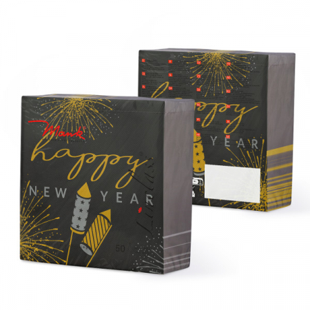 Szalvéták asztali ünnepi Linclass pentru Revelion/Anul Nou - Linclass Rocky (Fekete-Arany-argintiu) / 40 x 40 cm / 50 db [6]