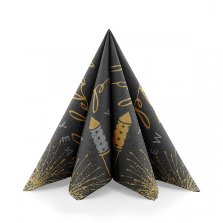 Szalvéták asztali ünnepi Linclass pentru Revelion/Anul Nou - Linclass Rocky (Fekete-Arany-argintiu) / 40 x 40 cm / 50 db [5]