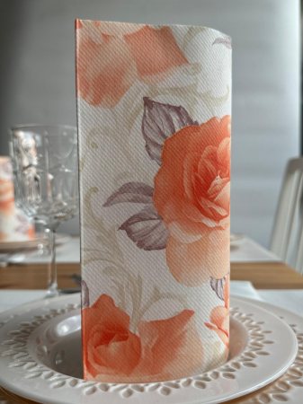 ÜNNEPI SZALVÉTÁK – MÁRCIUS 1 & 8 - Ünnepi asztali szalvéta, Linclass - Rosalie (pasztell narancs) / 40 x 40 cm / 50 db