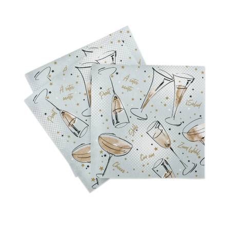 Karacsonyi unnepi szalvetak – Rendelesre - Unnepi Linclass asztali szalvetak Szilveszterre/Ujevre - Cheers / 40 × 40 cm / 50 db