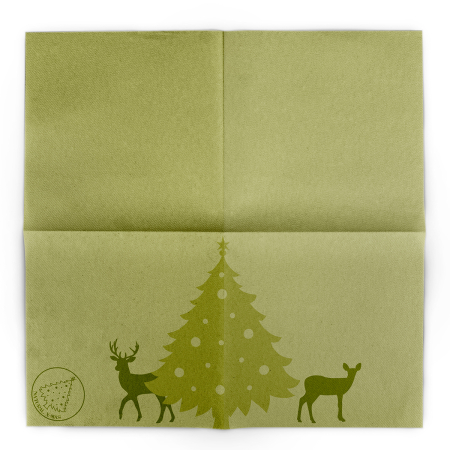 Unnepi Linclass asztali szalvetak Szilveszterre/Ujevre - Natural X-Mas oliv / olivazold / 40 × 40 cm / 50 db [2]