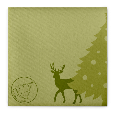 Karacsonyi unnepi szalvetak – Rendelesre - Unnepi Linclass asztali szalvetak Szilveszterre/Ujevre - Natural X-Mas oliv / olivazold / 40 × 40 cm / 50 db