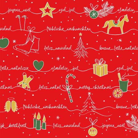 Karacsonyi unnepi szalvetak – Rendelesre - Unnepi Linclass asztali szalvetak Szilveszterre/Ujevre - Ravin rot-grun-gold / piros-zold-arany / 40 × 40 cm / 50 db