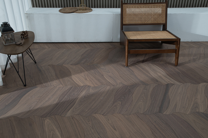 Parchet dublustratificat Cosy Art Wave, model Big Leaf, nuc american, wire brushed, 600×195 mm, parchetdecor.ro [2]