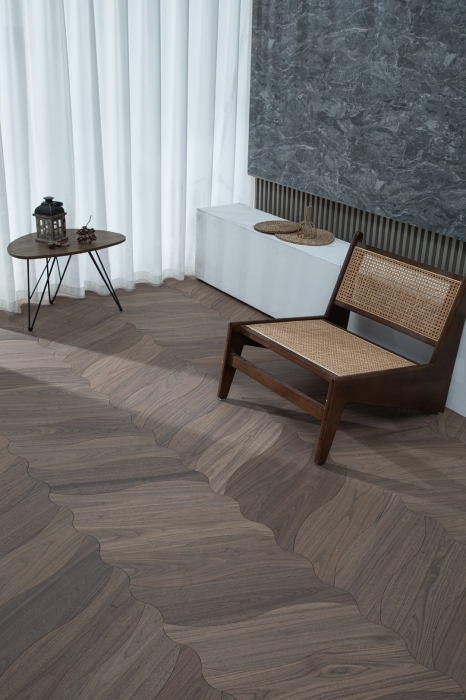 Parchet dublustratificat Cosy Art Wave, model Big Leaf, nuc american, wire brushed, 600×195 mm, parchetdecor.ro [1]