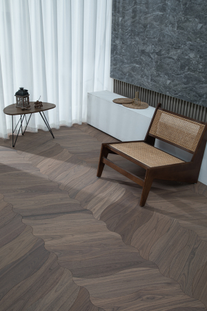 ParchetDecor Cosy Art - Parchet dublustratificat Cosy Art Wave, model Big Leaf, nuc american, wire brushed, 600×195 mm, parchetdecor.ro