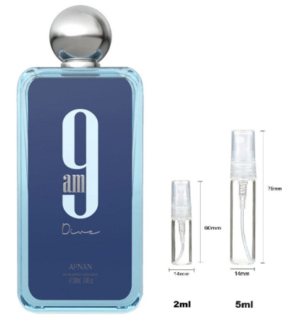 Brand - Sticluță transparentă reutilizabilă cu spray și capac pentru Afnan 9 AM Dive Unisex EDP