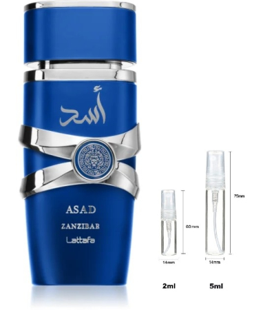 Lattafa - Sticluță transparentă reutilizabilă cu spray și capac pentru Lattafa Asad Zanzibar Limited Edition Men EDP
