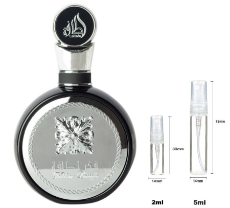 Lattafa - Sticluță transparentă reutilizabilă cu spray și capac pentru Lattafa Fakhar Men EDP