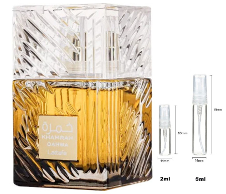 Brand - Sticluță transparentă reutilizabilă cu spray și capac pentru   Lattafa Khamrah Qahwa Unisex EDP