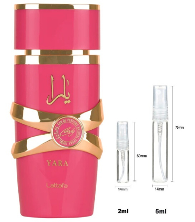 Brand - Sticluță transparentă reutilizabilă cu spray și capac pentru  Lattafa Yara Candy Women EDP