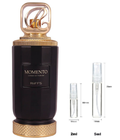 RIIFFS PARFUMS - Sticluță transparentă reutilizabilă cu spray și capac pentru Riiffs Momento Extrait de Parfum Unisex