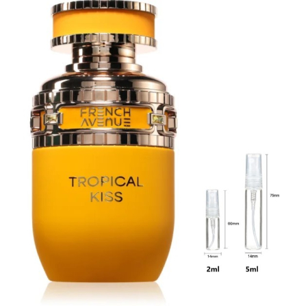 Mostre Reincarcabile - Sticluță transparentă reutilizabilă  cu  spray  și  capac  pentru  Tropical Kiss  French Avenue