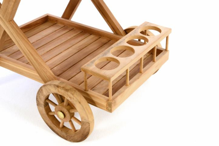 Carucior de servire din lemn de TEAK - finisat, cu roti [3]