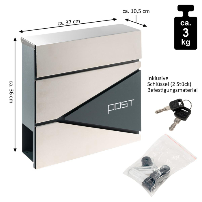 Cutie postala OLE cu locas pentru ziare - din tabla vopsit electrostatic- culoare antracit / silver - dimensiuni 37 x 36 x 10,5 cm [3]