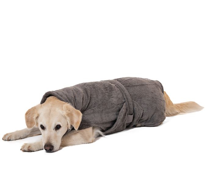 Halat de baie pentru caini - din bumbac BIO - organic - culoare STONE GREY - diverse marimi [4]