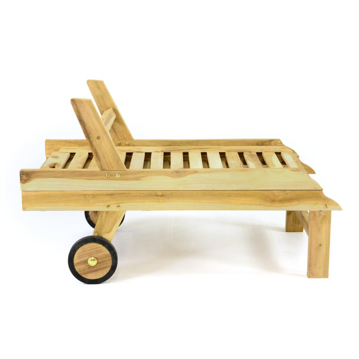 Sezlong pliabil Divero din lemn de TEAK 200x57x34 cm - pliabil cu roti [5]