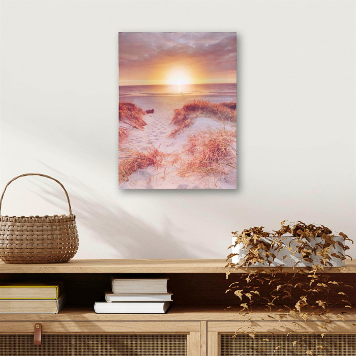 Tablou iluminat 1 led cu timer - 30x40cm - print digital pe canvas - plaja la apus [2]