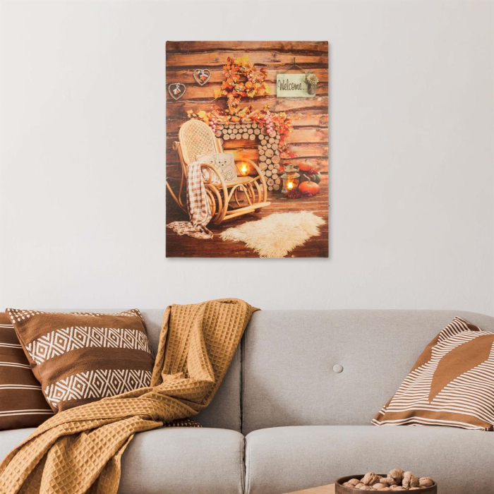 Tablou iluminat 2 leduri cu timer - 30x40cm - print digital pe canvas - balansoar langa foc [3]