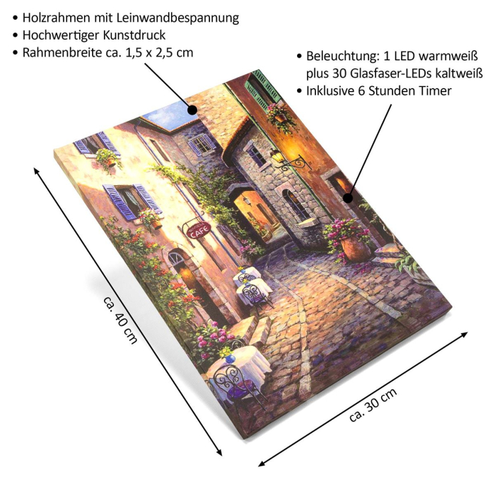 Tablou iluminat 31 leduri fibra cu timer - 30x40cm - print digital pe canvas - alee oras vechi [5]