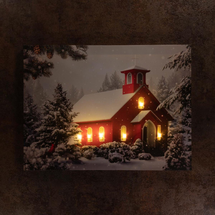 Tablou iluminat 6 leduri cu timer - 30x40cm - print digital pe canvas - capela rosie iarna [2]