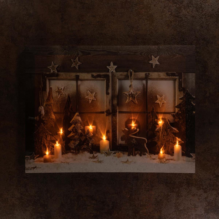 Tablou iluminat 9 leduri  efect lumanare cu timer - 30x40cm - print digital pe canvas - Fereastra X-mas [5]