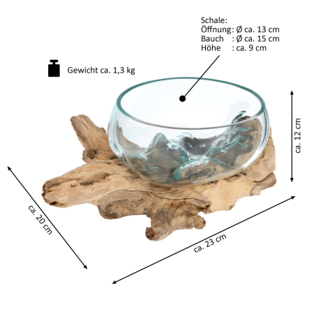 Bol din sticla pe suport din radacina de lemn BANDUNG - 20 cm- produs unicat [4]