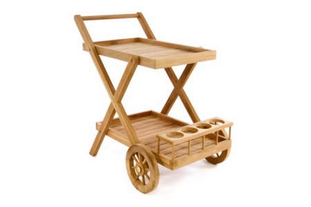 Mese si scaune pliabile - Carucior de servire din lemn de TEAK - finisat, cu roti