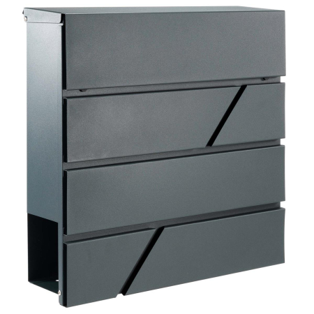 GRADINA - TERASA - Cutie postala FIN cu locas pentru ziare - din tabla vopsit electrostatic- culoare antracit - dimensiuni 37 x 37 x 10,5 cm