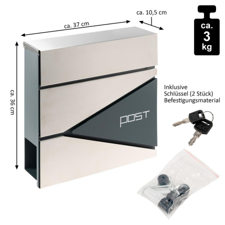 Cutie postala OLE cu locas pentru ziare - din tabla vopsit electrostatic- culoare antracit / silver - dimensiuni 37 x 36 x 10,5 cm [2]