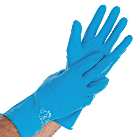 REDUCERI PRET - Manusi protectie chimica din latex - SATIN BLUE - clorurate pe ambele parti - marime L, culoare albastru - 30 cm