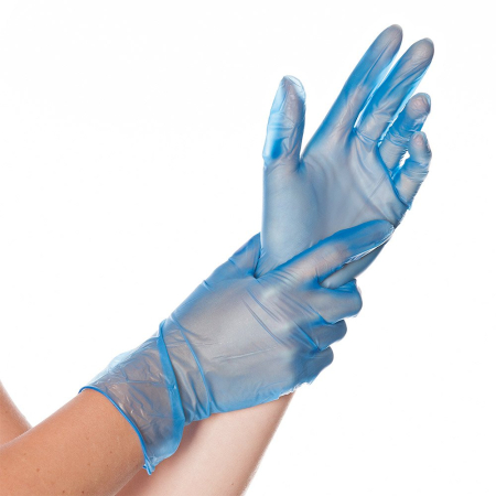 REDUCERI PRET - Manusi unica folosinta CLASSIC BLUE-Vinyl albastru usor pudrate-calitate extra light-diverse marimi-100 buc