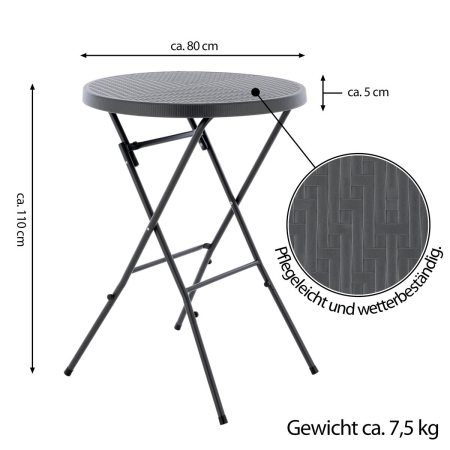 Masa inalta tip Bistro pliabila - 80x80x110 cm - rotunda ABS antracit - ratan look [4]