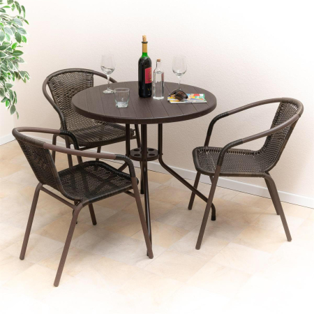 Masa tip Bistro lemn design - 80x80x75 cm - rotunda ABS culoare maro inchis [3]