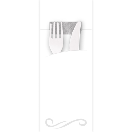 HORECA - Punga tacamuri CLASIC din FSC mix 20x8.5 cm - cu servetel gri  - culoare alb