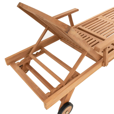 Sezlong cu roti DIVERO din lemn de TEAK cu tablet si brate [6]