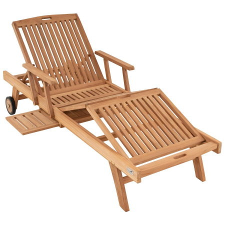 Mobilier terase - Sezlong cu roti DIVERO din lemn de TEAK cu tablet si brate