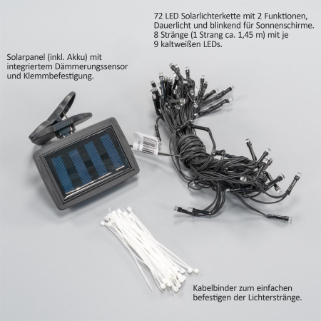 Snur luminos  72 LED pentru umbrela gradina - cu incarcare solara - [4]