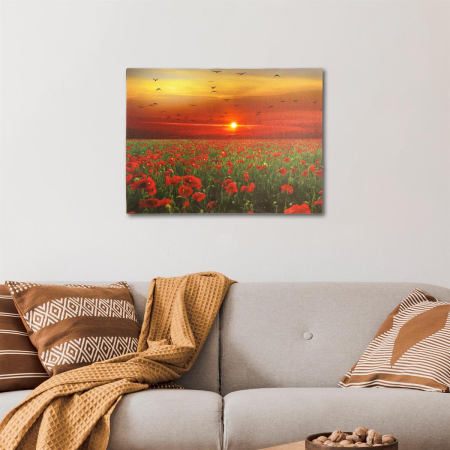 Tablouri decorative - Tablou iluminat 1 led cu timer - 30x40cm - print digital pe canvas - camp de maci