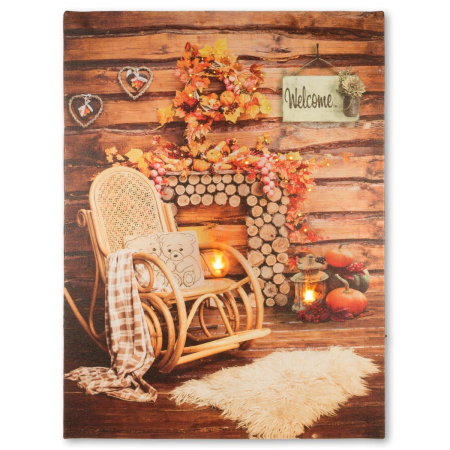 Tablouri decorative - Tablou iluminat 2 leduri cu timer - 30x40cm - print digital pe canvas - balansoar langa foc